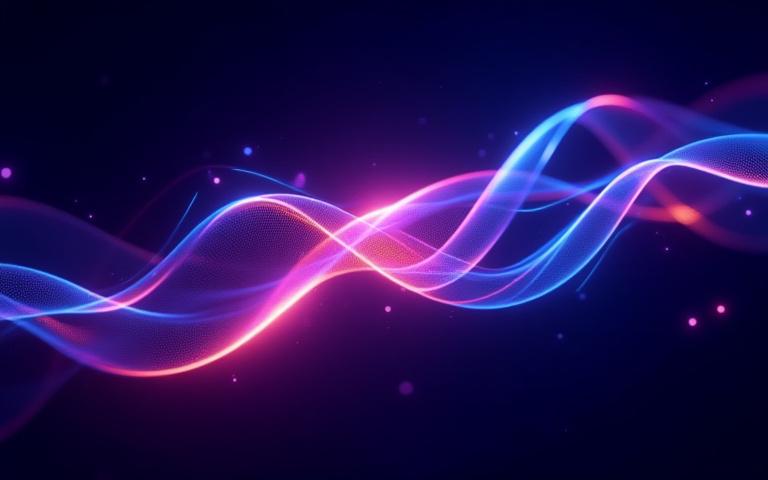 Ein abstraktes Motion Graphic Design mit dynamischen Formen, leuchtenden Farben und fließenden Übergängen, symbolisiert Bewegung und Innovation.