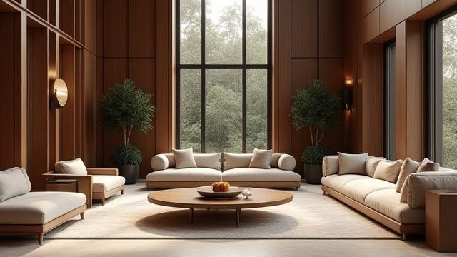 Ein Screenshot aus einer VR-Architektur-Begehung, die ein luxuriöses Interieur mit detailgetreuen Möbeln und Beleuchtung zeigt.